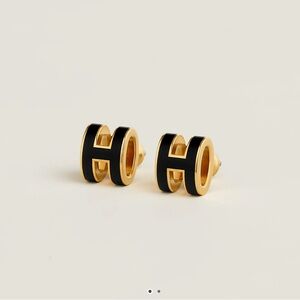 Hermes Black And Gold H Mini Pop Earrings